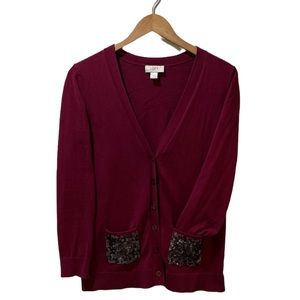 Burgundy Sequin Pocket Cardigan